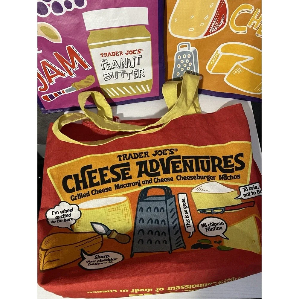 Trader Joe’s Reusable Bags Lot (3) - Cheese & PB&J/Mac Designs
